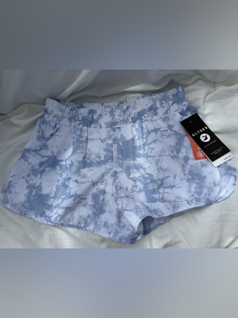 Glyder White and Light Blue Tie-Dye Athletic Shorts